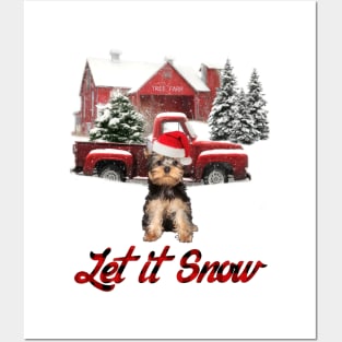 Yorkshire Terrier Let It Snow Tree Farm Red Truck Christmas Posters and Art